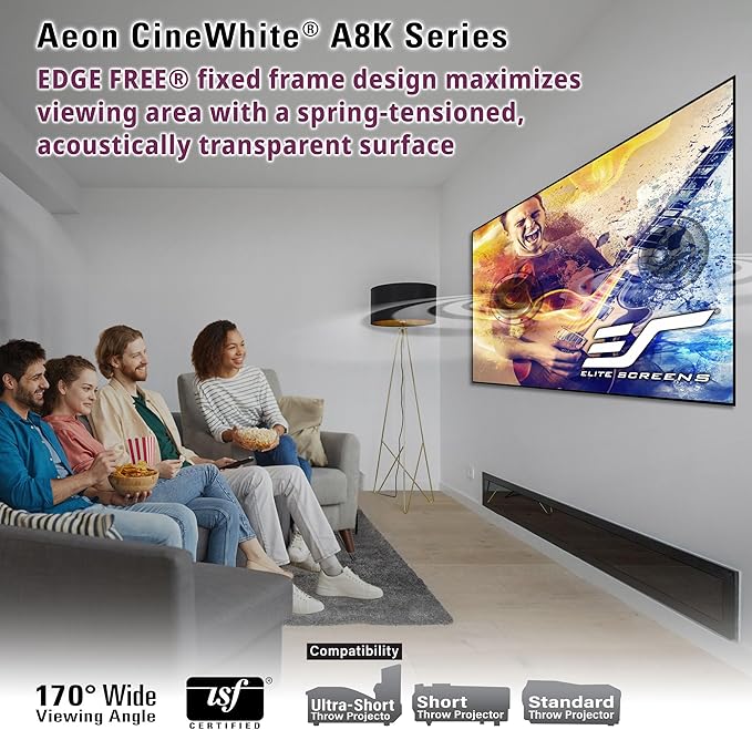 Elite Screens Aeon CineWhite A8K Wide, 138-INCH DIAG, 2.35:1 Aspect Ratio, Acoustically Transparent Perforated Weave, AR138CA8K-WIDE