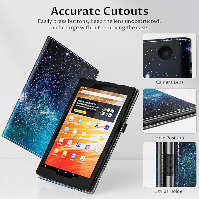 VORI Case for All-New Amazon Kindle Fire HD 10 Tablet (13th/11th Generation 2023/2021 Release) and Fire HD 10 Plus 10.1" - Slim Folding Stand Folio Cover with Auto Wake/Sleep & Hand Strap, Galaxy
