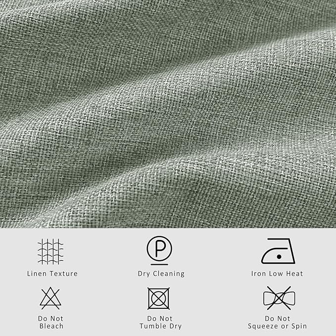Macochico 100”Wx96”L Pinch Pleated 100% Blackout Linen Curtains Thermal Sliding Curtains for Bedroom Living Room Sliding Glass Door Farmhouse Shabby Chic Fog Green Drapery with Tieback 1 Panel