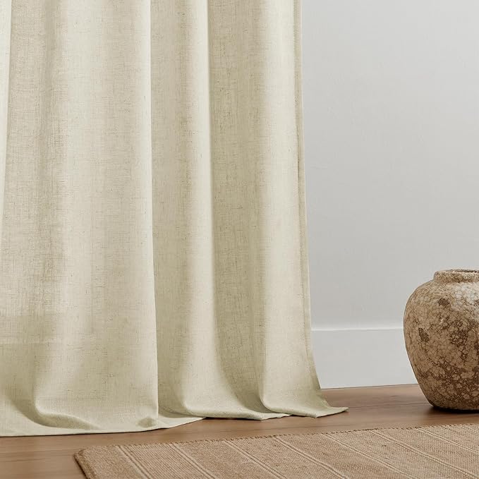 Joydeco Linen Curtains 90 Inch Length 2 Panel Sets,Light Filtering Curtains for Bedroom 100 Inch Wide Living Room Drapes with Back Tabs & Rod Pockets (W100 x L90 Inch, Linen)