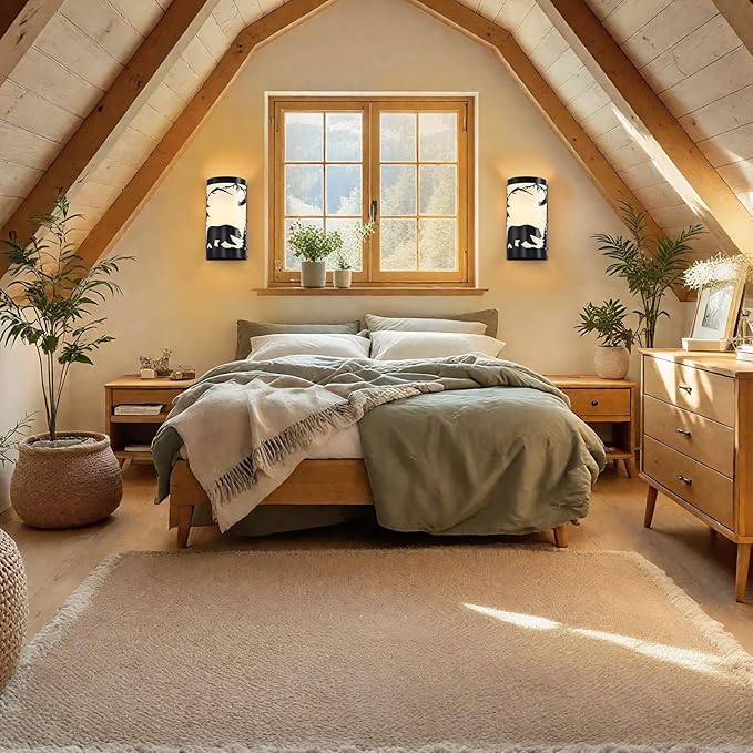 Wall Sconce Light,Bear Metal Cream Parchment Rustic Wall Sconces,Farmhouse E26 Base Black Matte Hallway Sconces Wall Lighting,Vintage Wall Mount Lamp,Wall Lights for Living Room,Bedroom,Porch