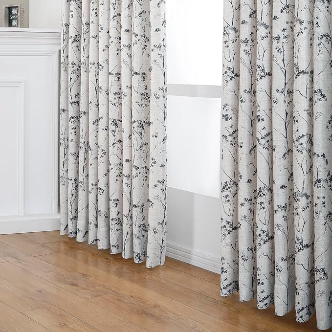 Pinch Pleated Floral Linen Curtains 2 Panels Elegant Light Filtering Privacy Drape,72 Inch Wide by 84 Inch Long Curtains Suitable for Living Rooms and Bedrooms