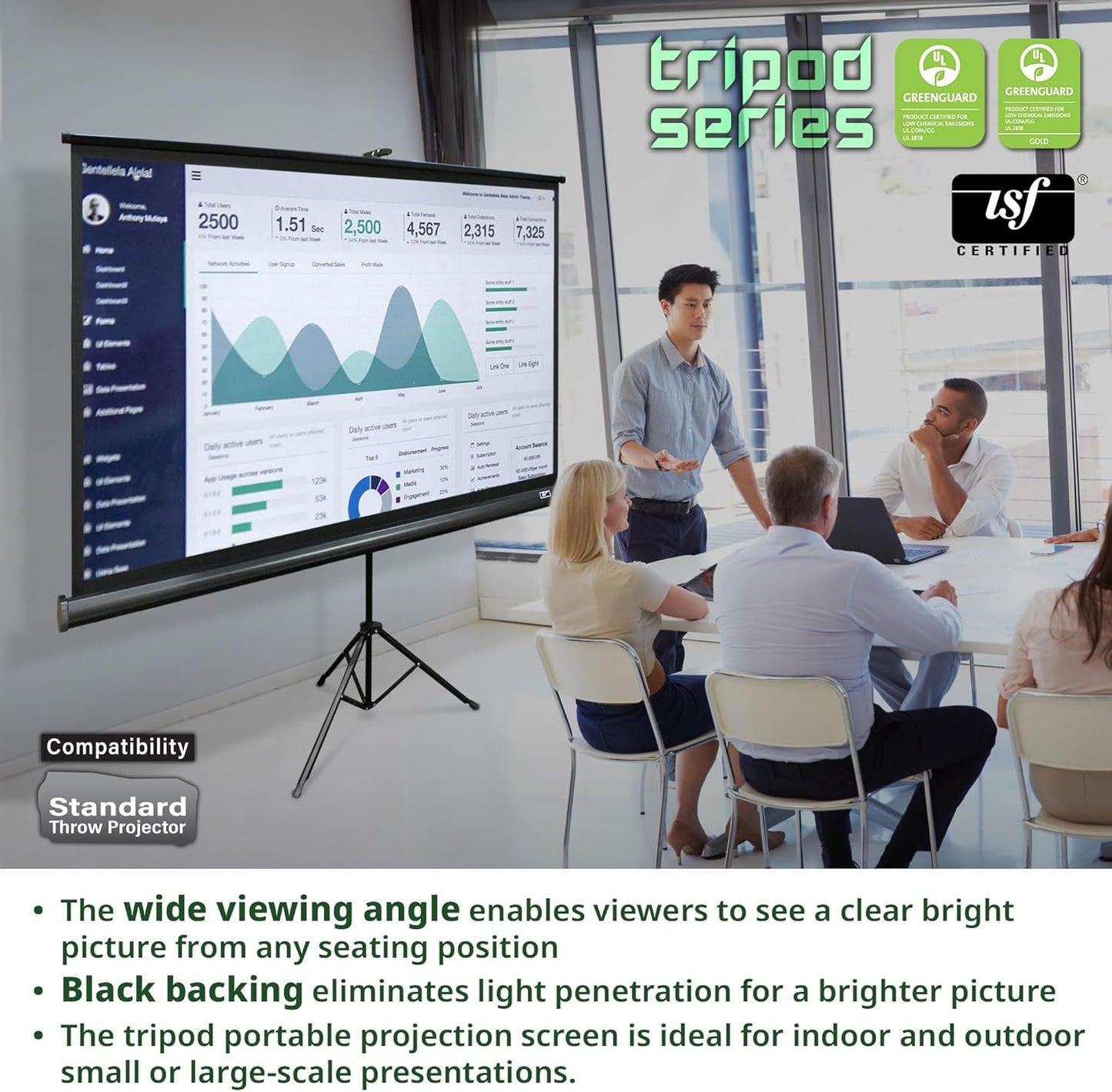 Elite Screens Tripod Series, Portable Pull Up Home Movie/Theater/Office Projector Screen (85-inch/ 1:1)