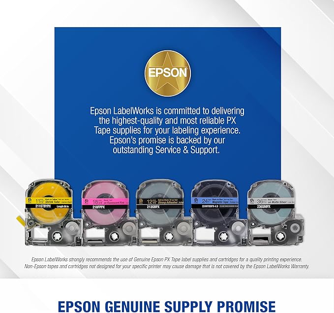Epson LABELWORKS 212VTBYPX Genuine Tape Cartridge - Black on Yellow Flexible and Durable Vinyl Industrial Label Maker Tape - 1/2" (12MM) Wide, 22.9 ft