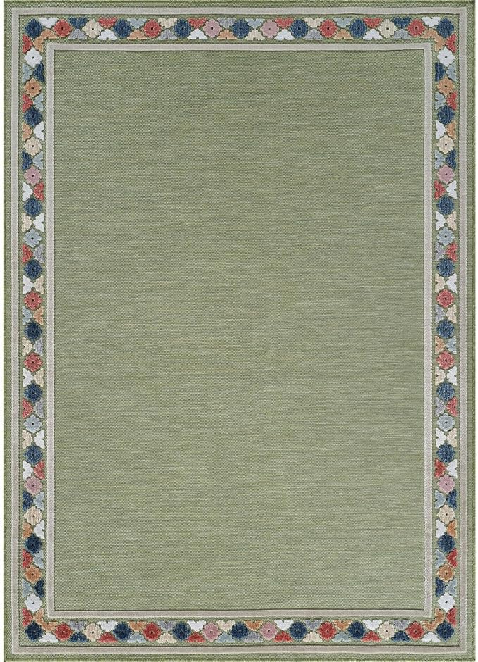Beverly Rug Outdoor Rug 6x9 Modern Bordered Area Rugs for Indoor and Outdoor Patio Easy to Clean Non Shedding Living Room Porch Garden Washable Outside Carpet (6 x 9 Green)