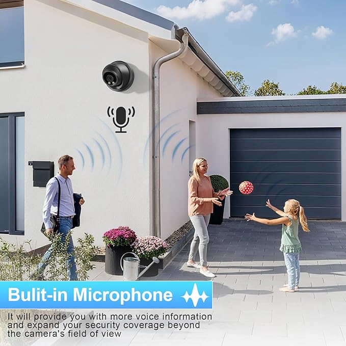4MP Dome PoE Camera, Outdoor Indoor Security IP Camera, Human/Vehicle Detection, Waterproof IP67, 2.8mm Lens with Wide Angle 110°, Night Vision 100ft, Built-in Mic, IND4FR97A-B (Black)