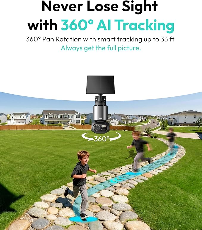BOTSLAB Security Cameras Wireless Outdoor, 4 Cam-Kit, 4K Color Night Vision, Solar Security Camera System with 360° PT, No Monthly Fee,32GB Local Storage Base Station,AI Recognition,DIY Installation