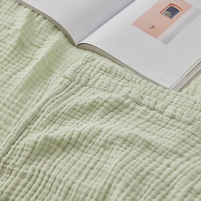 EMME Cotton Throw Blanket 100% Muslin Soft Blanket for Couch Breathable Gauze All Season Soft and Lightweight Pre-Washed Cotton (Mint Green, 50"x70")