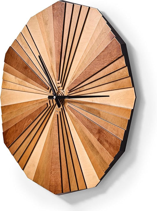 Parametric Verso Wood Wall Clock, 3D Birch Plywood Layered Acoustic Wooden Decorative Clock (Large)