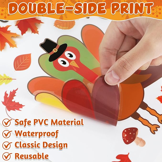 9 Sheets Thanksgiving Window Clings, 115PCS Thanksgiving Decorations Window Stickers, Turkey Decal Stickers with Cute Cones Nuts Maple Leaves Patterns for Fall Harvest Decorations Decor Accessories