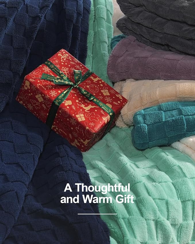 Pawque Super Soft Cozy Throw Blanket for Couch Sofa Bed - Fluffy Sherpa Fleece Reversible Thick Warm Fuzzy Blanket for All-Season, 3D Checkered Jacquard Elegant Decorative Blankets, Purple, 50" x 60"
