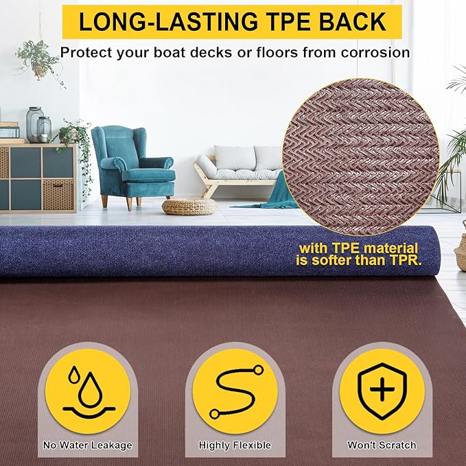 Marine Carpet,6 FT x 18 FT Deep Blue Indoor Outdoor Carpet 0.2" Thick Boat Carpet with Water-Proof TPE Backing, Non-Slide Outdoor Marine Carpet Roll for Home, Patio, Porch, Deck