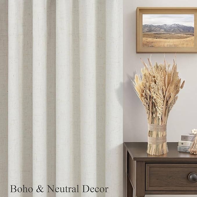 Elegant Natural Linen Blackout Curtains 120 Inches Long 2 Panels Set for Bedroom Extra Wide Large Window Back Tab Pocket Ceiling Sliding Glass Patio Door Drapes 10 ft Thermal Insulated Cottage Core