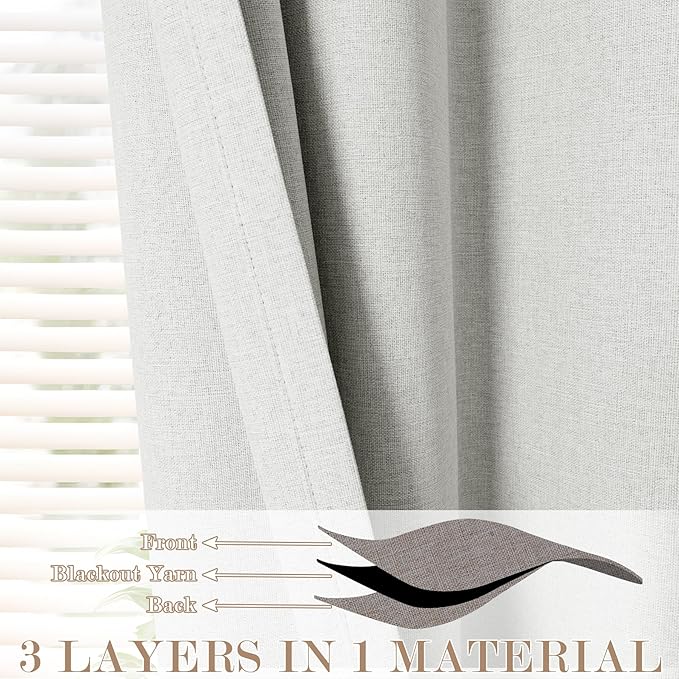 Greyish White Pinch Pleat 100% Blackout Drapes Linen Blend, Room Divider, Room Darkening, Energy Saving, Furniture Protecting, Light Blocking Extra Wide Privacy Curtains, 200Wx108L, 1 PC