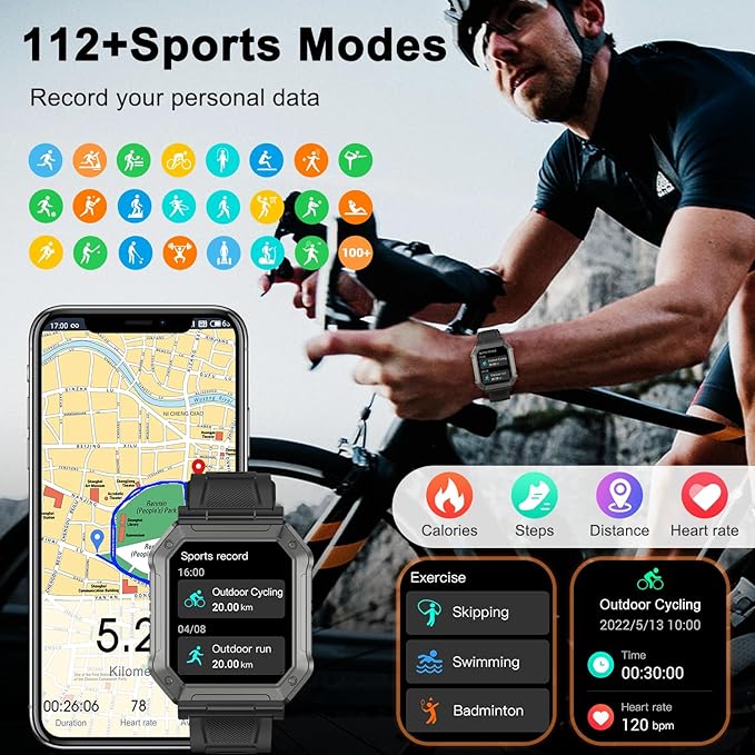 Smart Watch for Men Fitness Tracker: Military Smart Watches for Men Digital Mens Watches Make/Answer Call Running Waterproof Smartwatch Android Phones iPhone Samsung Compatible Heart Rate Monitor