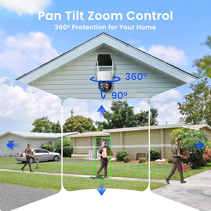 xmartO 100% Wire-Free PTZ Solar Home Security Camera System Wireless, 16-Set 2K 4MP QHD CCTV Camera Kit with 4k 16CH Expandable Wi-Fi 6 NVR Screen, All-Weather Solar Charge