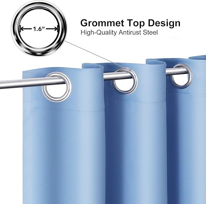 ChrisDowa Grommet Room Darkening Curtains for Bedroom and Living Room - 2 Panels Set Thermal Insulated Blackout Curtains (Sky Blue, 42W x 63L)