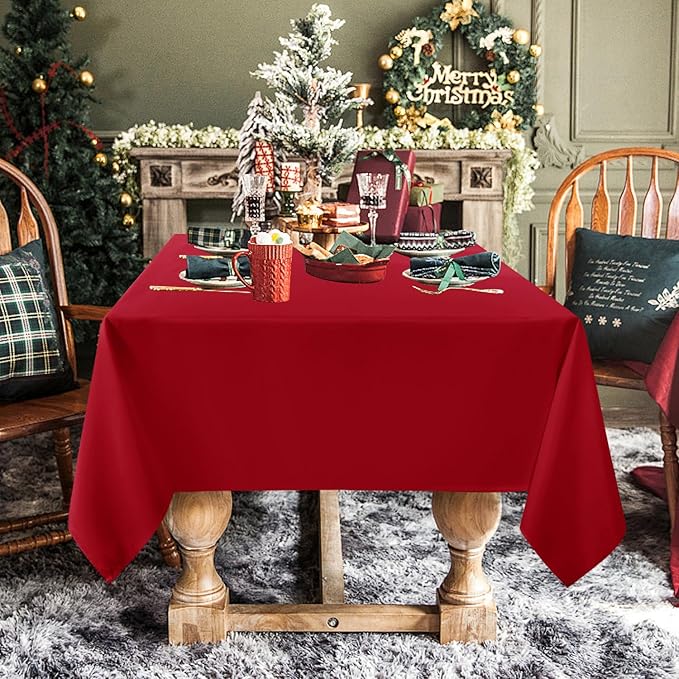 sancua Square Tablecloth - 54 x 54 Inch - Stain and Wrinkle Resistant Washable Polyester Table Cloth, Decorative Fabric Table Cover for Dining Tables, Buffet Parties and Camping, Red
