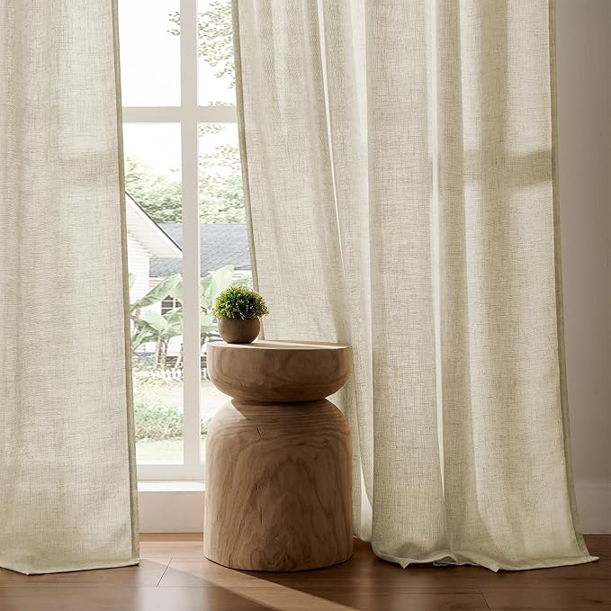 Joydeco Linen Curtains 90 Inch Length 2 Panel Sets,Light Filtering Curtains for Bedroom 52 Inch Wide Living Room Drapes with Back Tabs & Rod Pockets (W52 x L90 Inch, Linen)