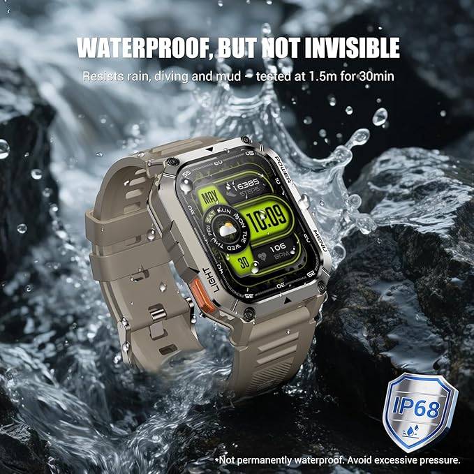 Military Smart Watch for Men (Answer/Make Calls), 2.01" Fitness Watch Tracker with 100-Day Battery/Flashlight/Compass/Heart Rate/120+ Sports Modes/IP68 Waterproof Smartwatch for iOS Android(2 Straps)