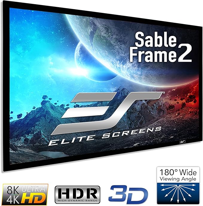 Elite Screens 180 inch Projector Screen 16:9, Wall Mounted Fixed Frame , 8K/4K UHD & Active 3D Ready, ISF-Certified Material for Home Theater, Office & Indoor Presentations, Sable Frame 2, ER180WH2