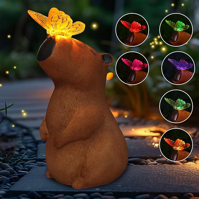 Attivolife Garden Solar Outdoor Statues Capybara Light, Outside & 7 Color Change Lamp, Patio Easter Ornament for Lawn Balcony Porch Yard Art Decor, for Mom Grandma