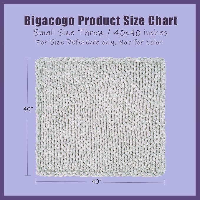 Bigacogo Chunky Knit Throw Blanket for Couch, 40x40 inches, 100% Hand Knitted with Thick Jumbo Chenille Yarn, Cozy Soft Large Rope Knot Cable Crochet Blankets for Sofa Bed Living Room, Burnt Rose