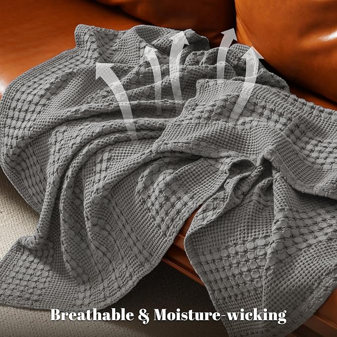PHF 100% Cotton Waffle Weave Blanket King Size, Soft Lightweight Breathable Cozy Summer Blankets for Bed, Luxury Aesthetic Woven Bedding for Home Decor, 108"x90", Dark Grey