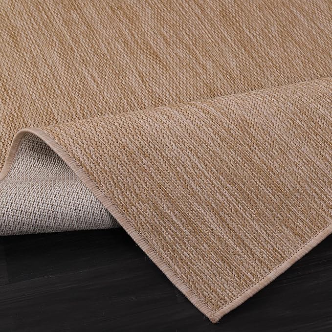 Washable Indoor Outdoor Rug 6x9 Weather Resistant Area Rugs Modern Solid Jute Rug for Porch Deck Balcony Backyard Patio Outside Carpet (6 X 9 Jute Beige)