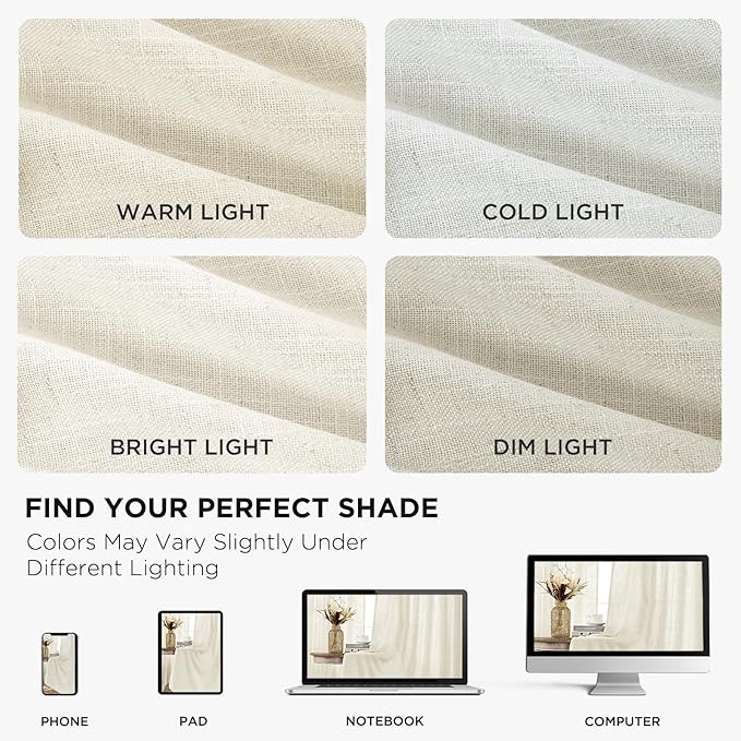 Joydeco Linen Curtains 96 inch Length 2 Panel Set, Light Filtering Curtain for Living Room Bedroom, 52 inch Wide Drapes with Rod Pocket Back Tab (96" Lx52 W, Ivory on Linen)