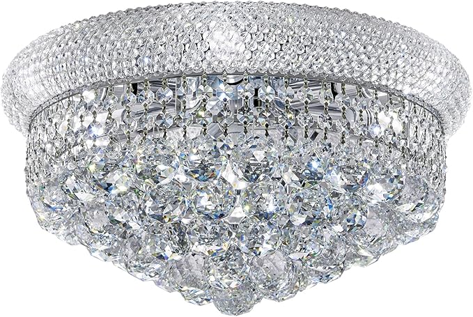 7-Light Crystal Flush Mount Chandelier Ceiling Light Fixture for Living Room Dining Room Bedroom Foyer Entryway Hallway Closet Bathroom (Chrome D18)