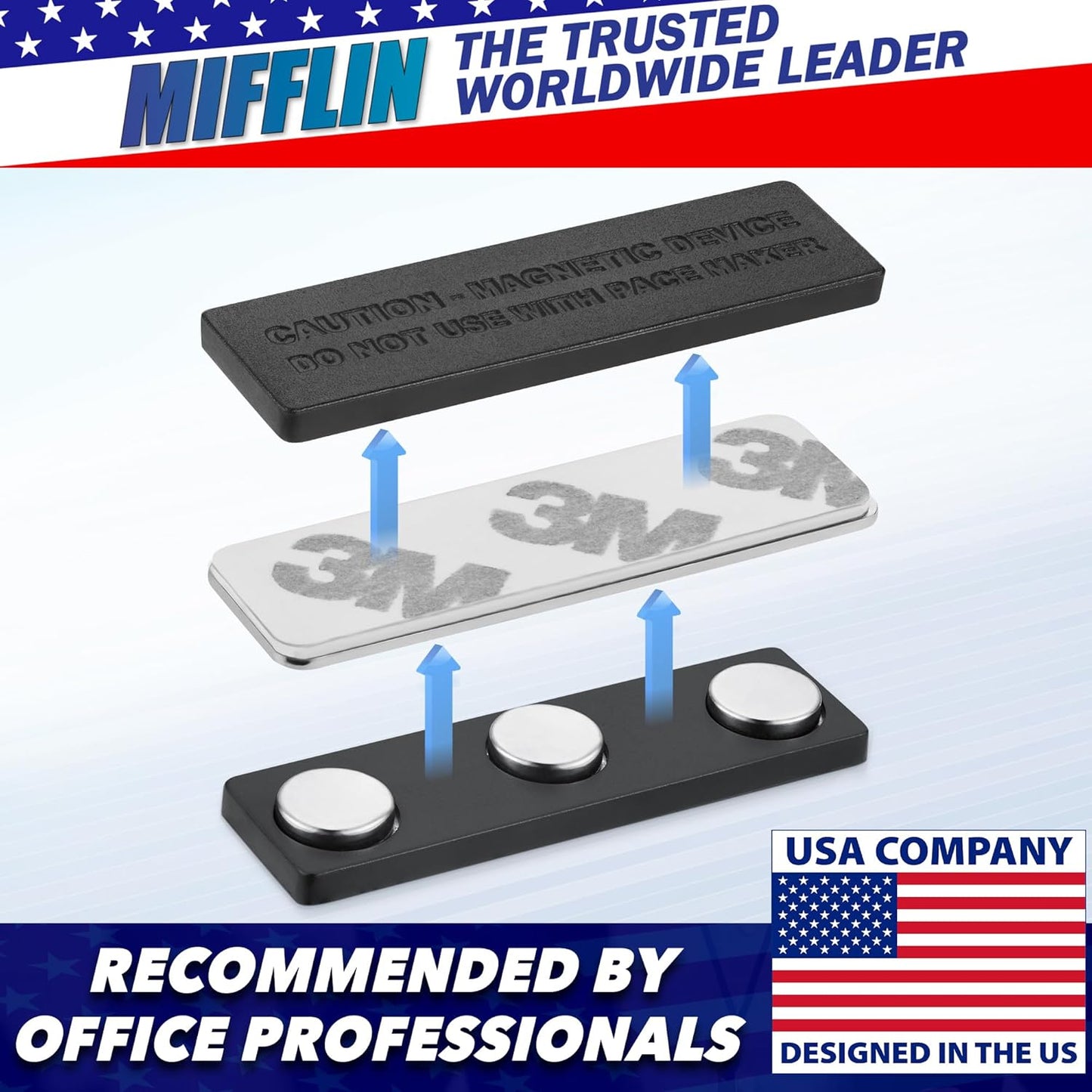 Mifflin-USA - Name Tag Magnets - 200 Pack, 1.75 x 0.5 Inches - Premium ID Badge Holder with 3 Extra Strong Neodymium Magnets
