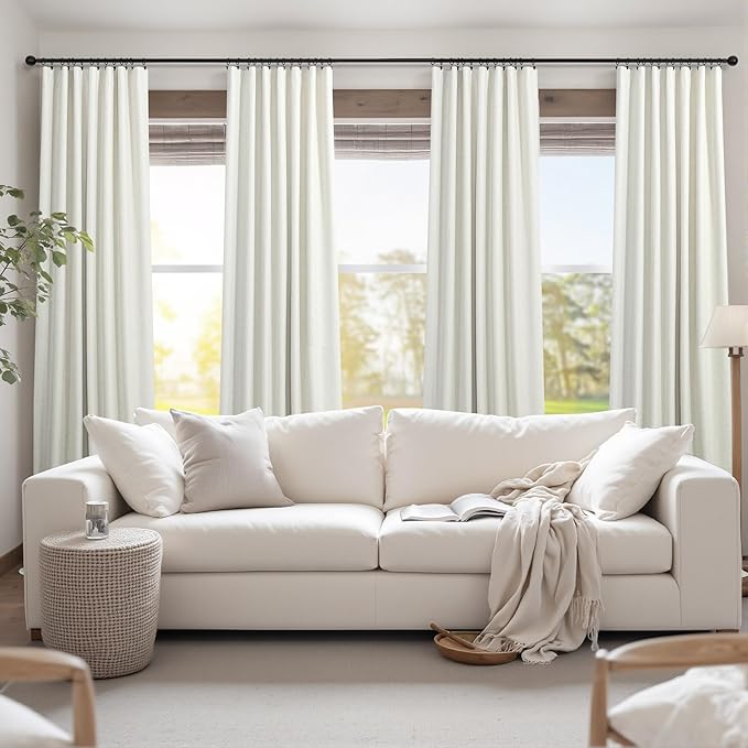 Cream Linen Blackout Curtains 84 Inch Long 2 Panel Set Back Tab Thermal Insulated Light Blocking Curtain for Living Room Black Out Drapes for Bedroom Neutral Rustic Farmhouse 52x84 Length Ivory White