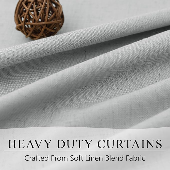 Grey Short Small Window Room Darkening Curtains 54 Inches Long 2 Panel for Bedroom Basement Boho Linen Soundproof Blackout Gray Thermal Curtains for Winter Insulated Drapes Cafe Back Tab 52x54 Length