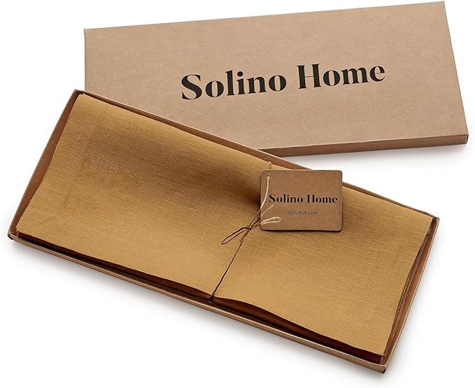 Solino Home Linen Table Runner 72 Inches Long - 100% Pure Linen Caramel Dining Table Runner 14 x 72 Inch for Fall, Autumn, Thanksgiving - Fete