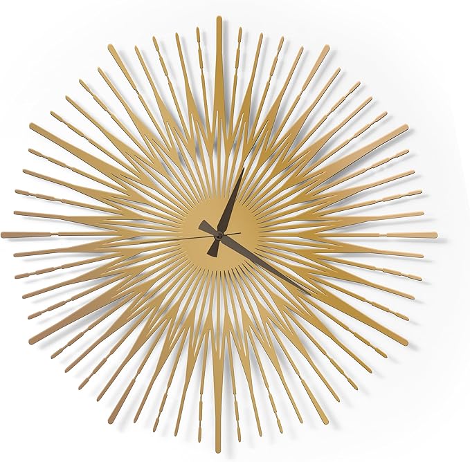 Sun Rays Wall Clock, Large Metal Decorative Wall Clock, Modern Minimalist Wall Decor (Gold, Large)
