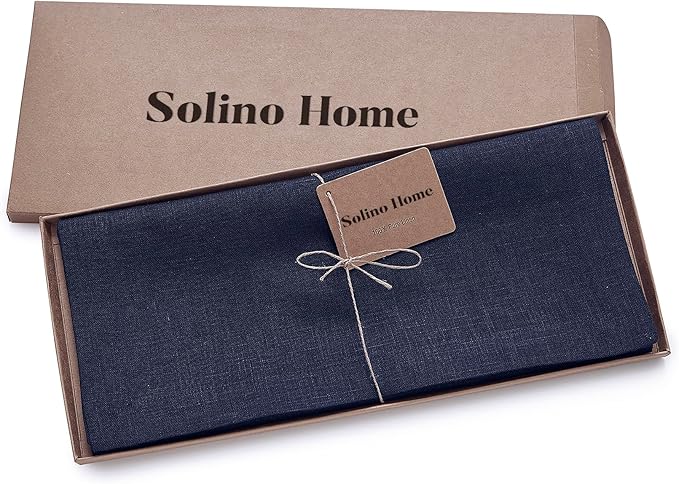 Solino Home Linen Navy Table Runner 36 Inches - 100% Pure Linen Small Table Runner 14 x 36 Inch Ideal for Dresser and Coffee Tables - Fall, Autumn, Thanksgiving - Fete
