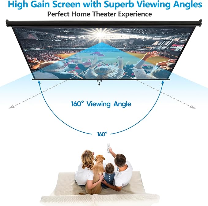 SUPER DEAL 120'' Projector Screen Projection Screen Manual Pull Down HD Screen 1:1 Format for Home Cinema Theater Presentation Education Outdoor Indoor Public Display, Black