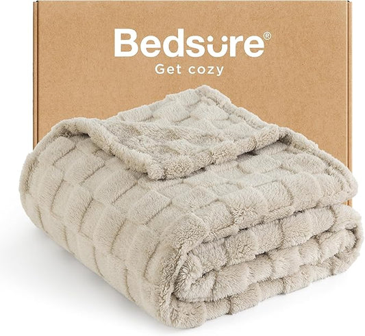 Bedsure GentleSoft Light Brown Throw Blanket for Couch - Checkered Fleece Blankets Gifts for Women Men Girls, Cute Soft Cozy Throw for Bedroom Home Decor Gifts, 50x60 Inches