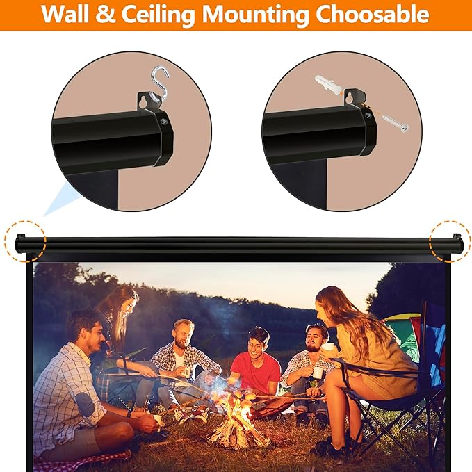 Universal Projector Screen, 72 Inch HD Portable Manual Pull Down Projector Screen,Wall or Ceiling Mounted Retractable Widescreen for Home or Office (White, 72 Inch 4:3) (Black)