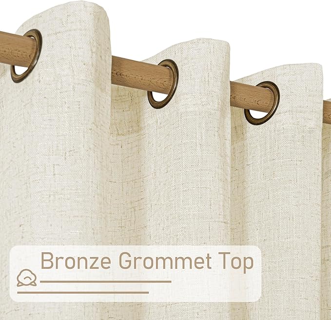LAMIT Natural Linen Curtains for Living Room 2 Panels Set, 78 Inch Faux Linen Textured Light Filtering Drapes Bronze Grommet Boho Panels for Farmhouse/Bedroom/Porch, 52 x 78 Inch