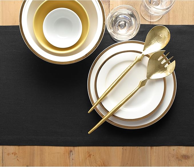 Solino Home Linen Black Table Runner 36 Inches - 100% Pure Linen Farmhouse Short Table Runner 14 x 36 Inch Ideal for Dresser and Coffee Tables - Fall, Autumn, Halloween, Thanksgiving - Fete
