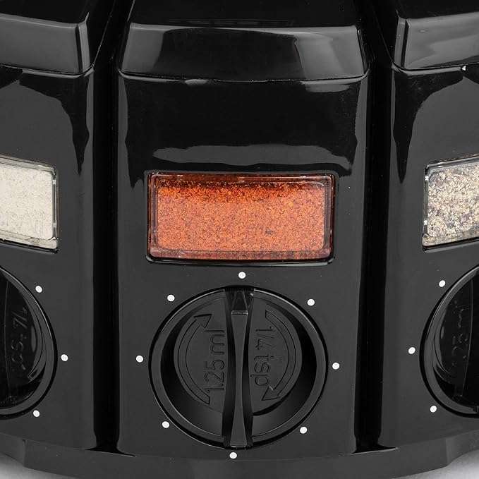 Kitchen Art Spice Rack Select-A-Spice Auto-Measure Carousel 12 Compartments Black 8.75 x 8.75 x 6 inches