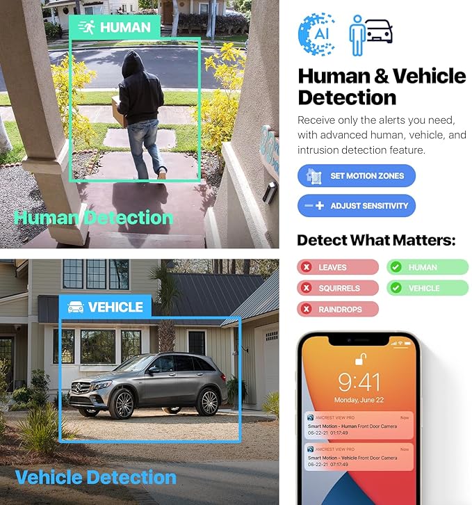 Amcrest UltraHD 4K (8MP) Outdoor Security IP Turret PoE Camera, 3840x2160, 98ft NightVision, 125° FOV, IP67 Weatherproof, MicroSD Recording (256GB), IP8M-T2599EW-AI-V3 (White)