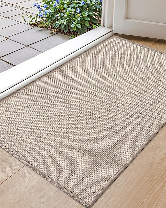 Color&Geometry Front Door Mat Indoor 26"x95", Ultra Non Slip Rubber Backed Dirt Trapper, Low Profile Thin washable, Easy Clean Entry Entryway Rug Door Mat Indoor Entrance, Khaki (Rolled-up NO Creases)