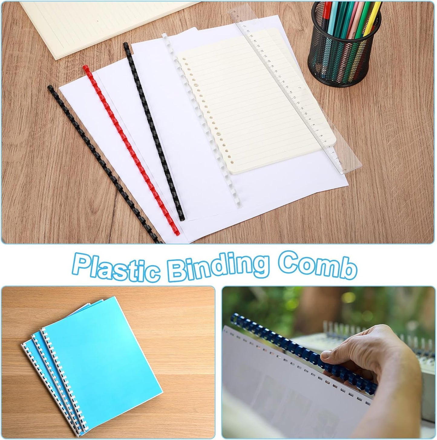 PATIKIL 16mm (5/8") Plastic Binding Combs, 100 Pcs 21 Rings Comb Binding Spines 120 Sheet Capacity Letter Size for Binding Paper Sheets Notebook Calendar Picture Album, White