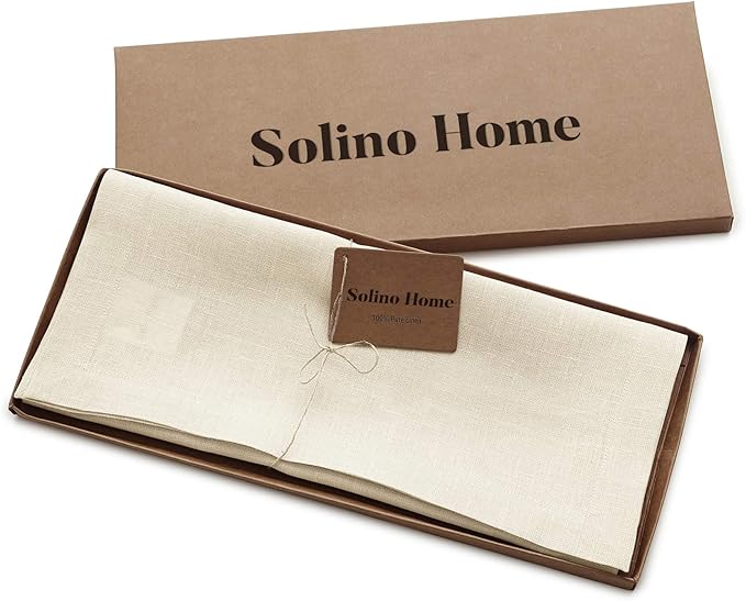 Solino Home Linen Ivory Table Runner 60 Inches - 100% Pure Linen Small Table Runner 14 x 60 Inch Ideal for Dresser and Coffee Tables - Fall, Autumn, Thanksgiving - Fete