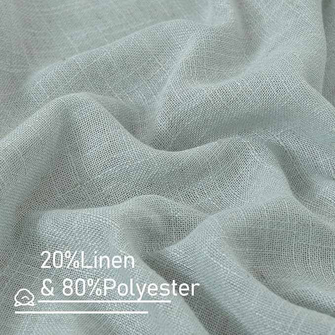 LAMIT Short Linen Curtains 30 Inch Length for Small Windows, Semi Sheer Light Filtering Panels Bronze Grommet Cafe Drapes for Half Window, Greyish Blue, 2 Panels, 34 x 30 Inch