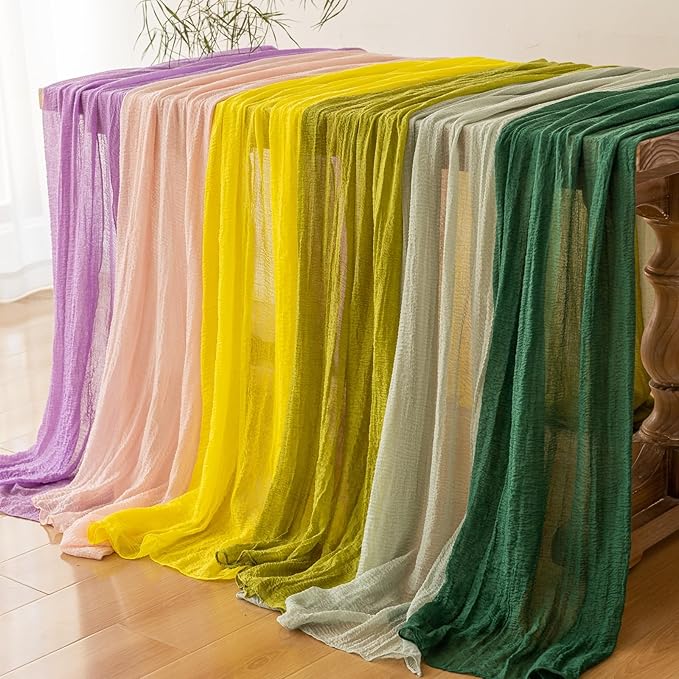 Table Runner Lavender Gauze Rustic Boho Lilac Cheesecloth Grape Table Runner 120 Inch 10 FT for Wedding Baby Bridal Shower Birthday Bridgerton Party Long Sheer Home Decorations