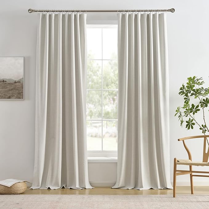 RAIN CITY Natural Birch 70 x 105 2 Panels Extra Wide Linen Blackout Curtains for Track System,Back Tab 70 Inch Wide Pleaetd Drapes with Hooks Room Divider Curtains for Patio Sliding Door Living Room
